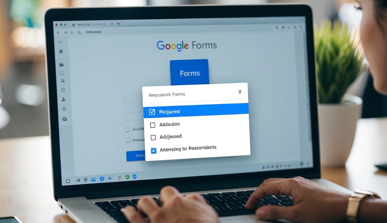 A computer screen showing a Google Forms interface. The "Required" option for a question is highlighted and selected, indicating that the question must be answered by respondents