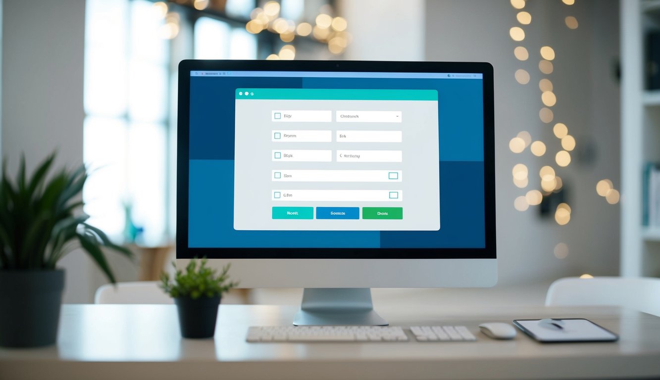 A computer screen displaying a simple, user-friendly digital form with input fields, checkboxes, and buttons. The form is clean and organized, with a modern and professional design