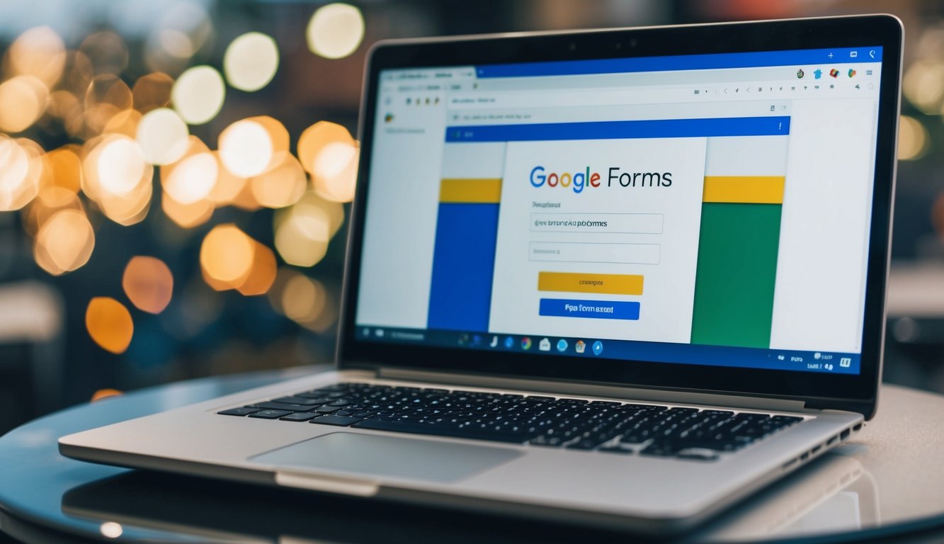 A laptop screen displaying a customized Google Forms page with colorful and visually appealing design elements