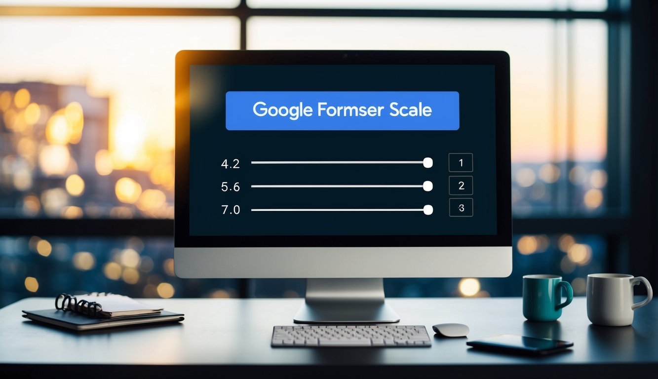 A computer screen displaying a Google Forms linear scale question with a slider and numbered scale options