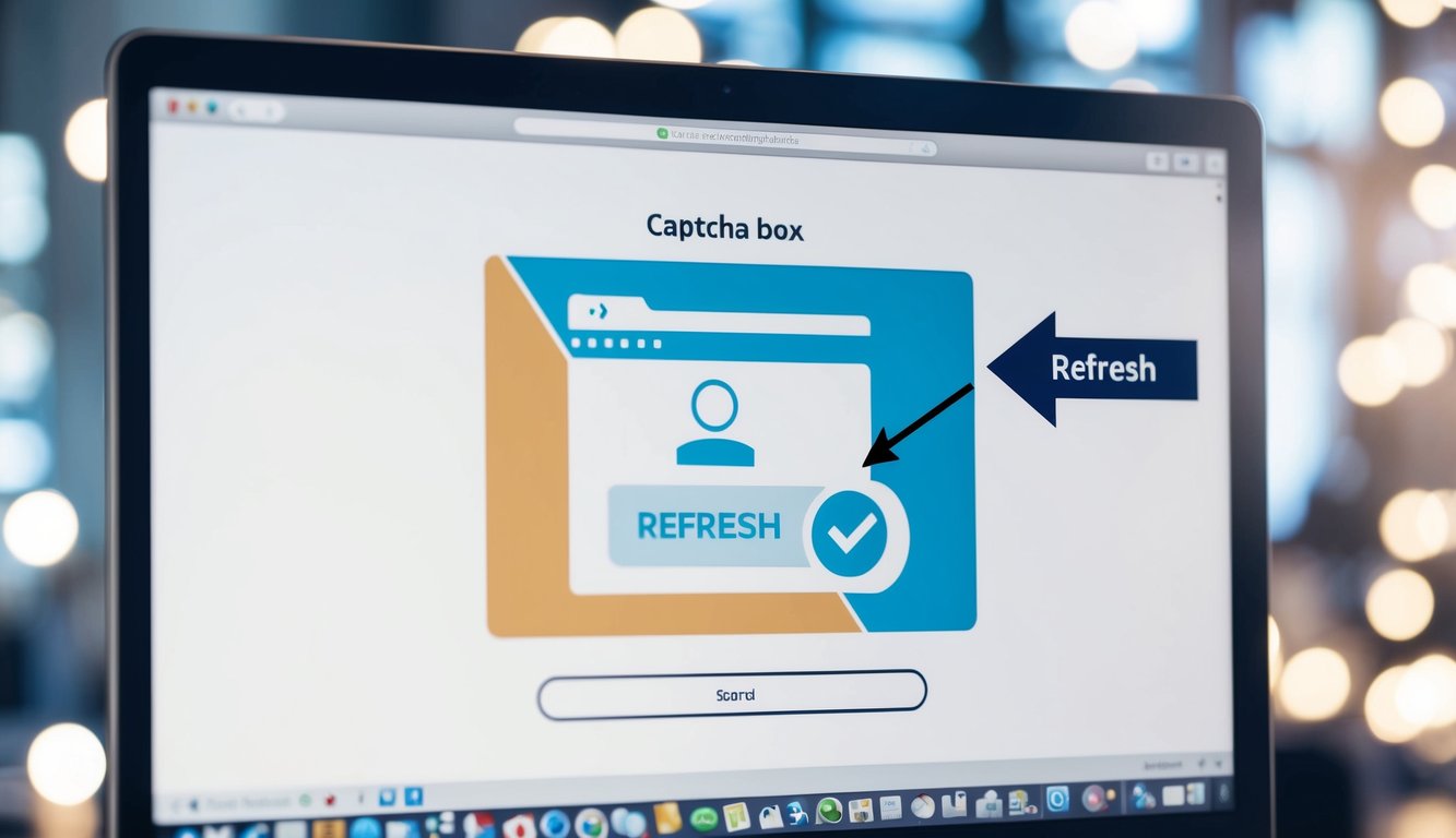 A computer screen displaying a form with a CAPTCHA box and a refresh button. An arrow pointing to the CAPTCHA box indicates where to add the security feature