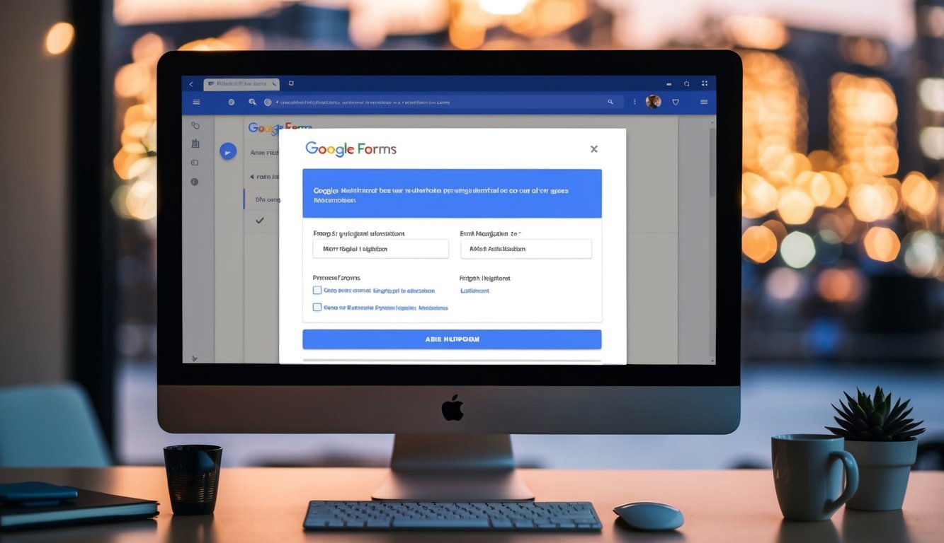 A computer screen showing the Google Forms interface with fields for setting up email notifications and adding multiple recipients