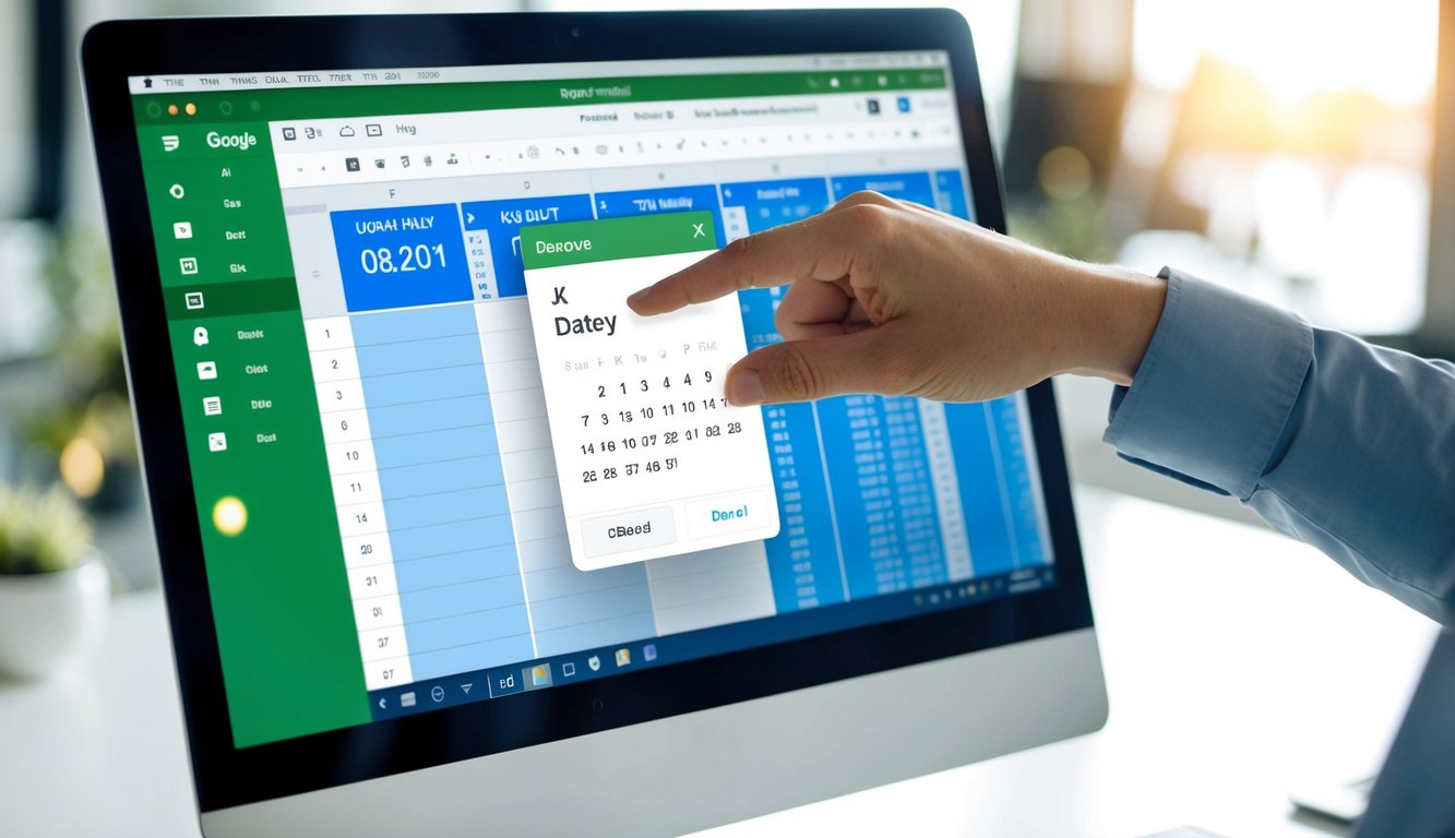 A computer screen with a Google Sheets document open, showing a date and time in one cell. The user hovers over the cell, accessing the menu to remove the time from the date