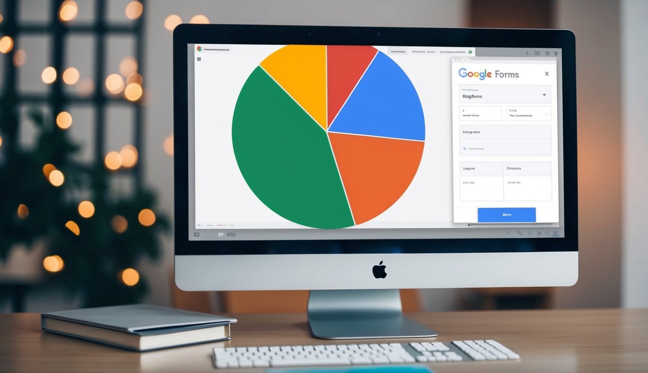 A computer screen displaying Google Forms with a pie chart being created using the chart creation tool