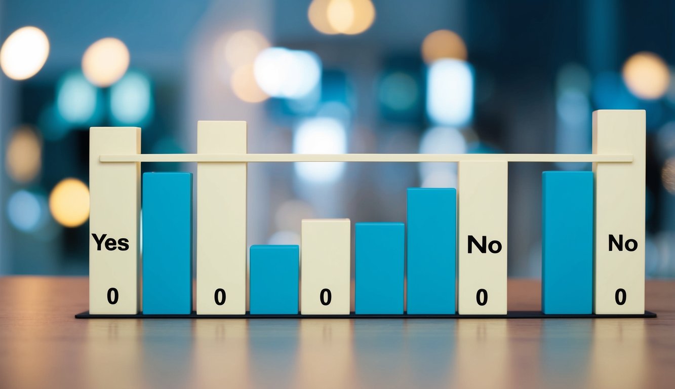 A bar graph with two columns labeled "Yes" and "No", each filled with varying heights of bars. A horizontal line representing the mean value is drawn across the graph