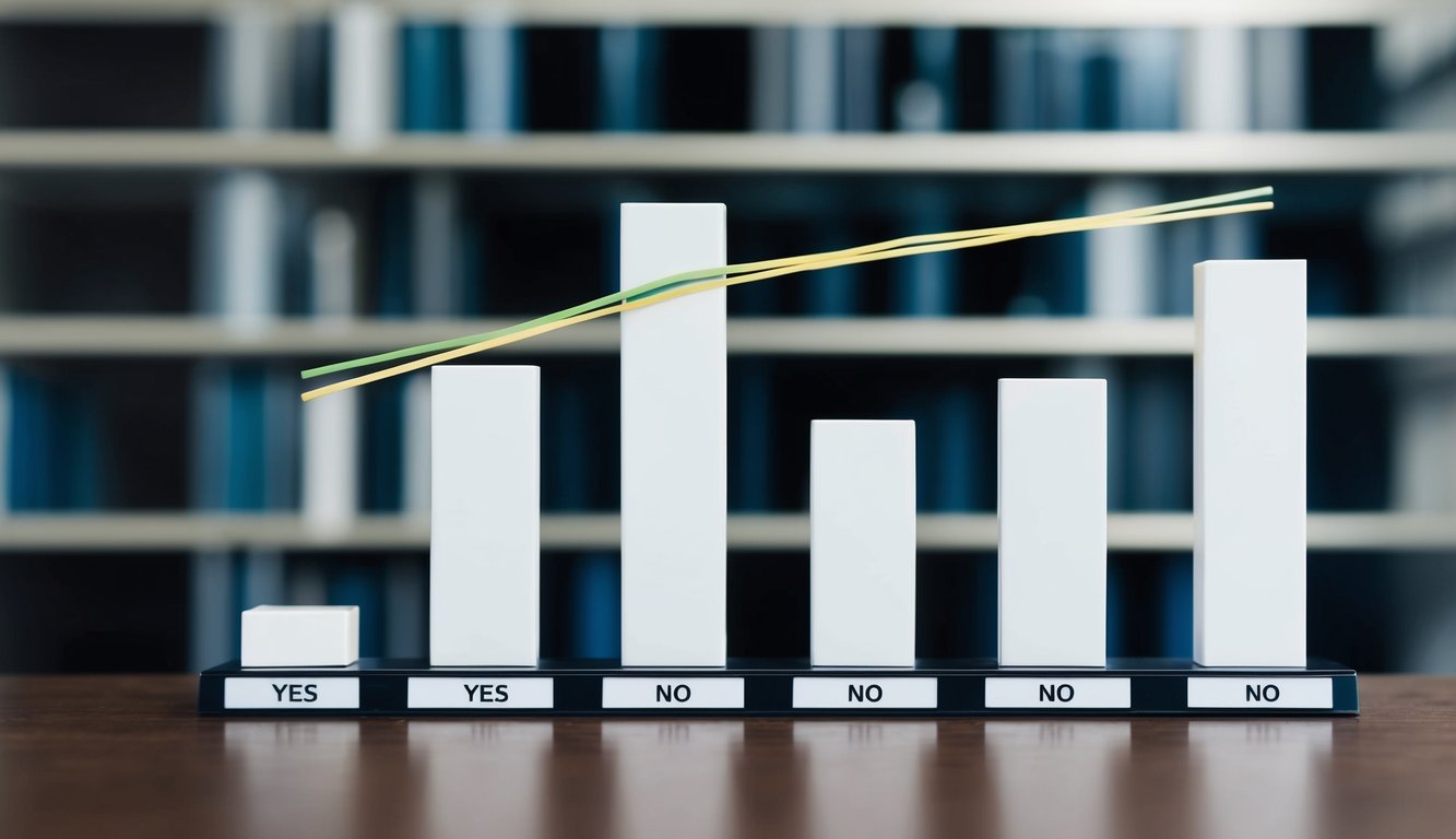 A bar graph comparing the frequency of "yes" and "no" responses, with a highlighted line indicating the mean value