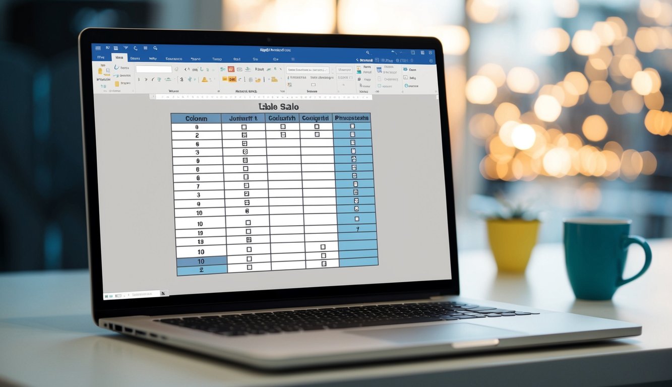 A computer screen showing a Microsoft Word document with a table containing a series of labeled columns and rows, with radio buttons or checkboxes in each cell to represent the Likert scale