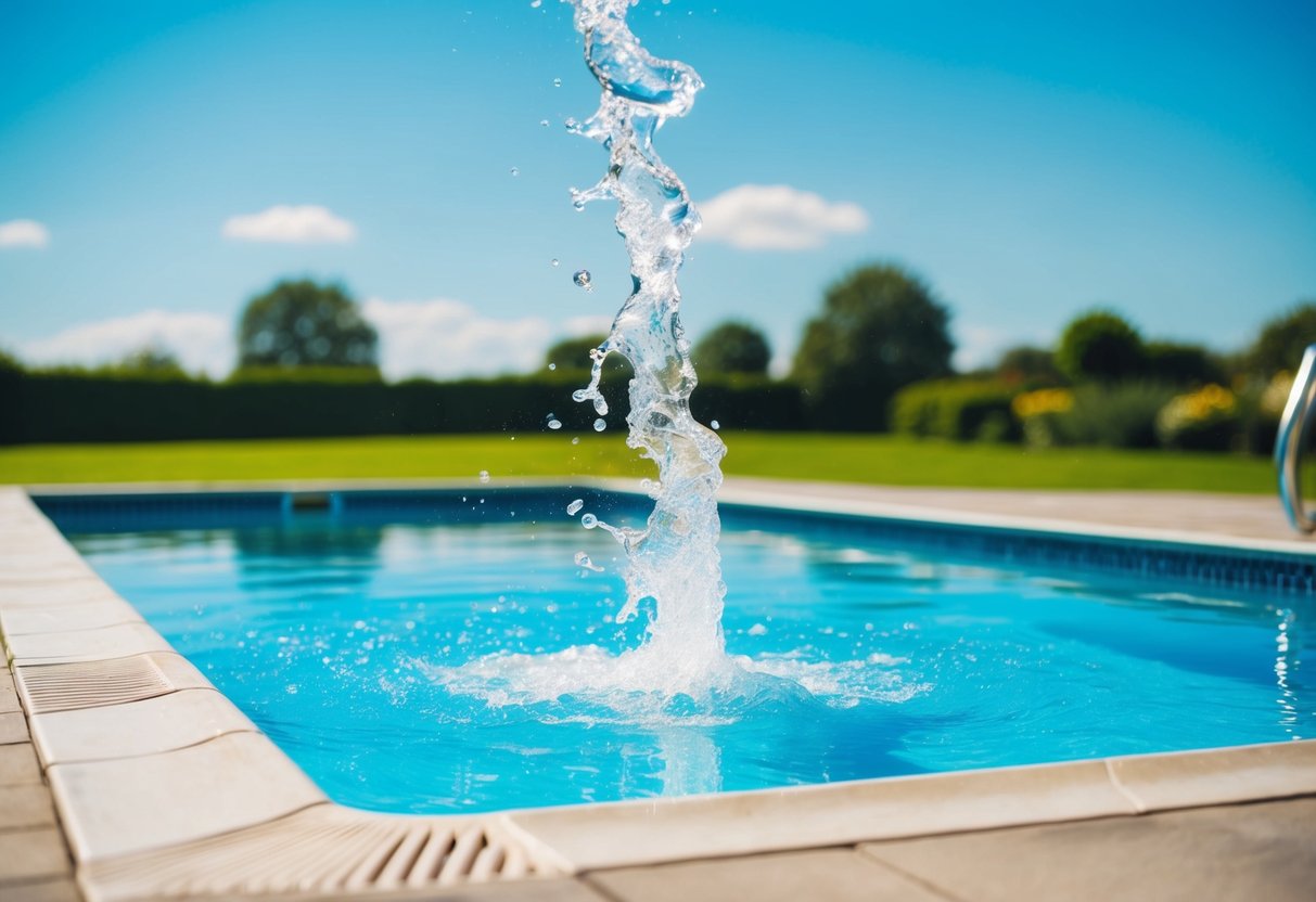 A sunny day with clear skies and high temperatures causing evaporation and increased chlorine demand in the pool water