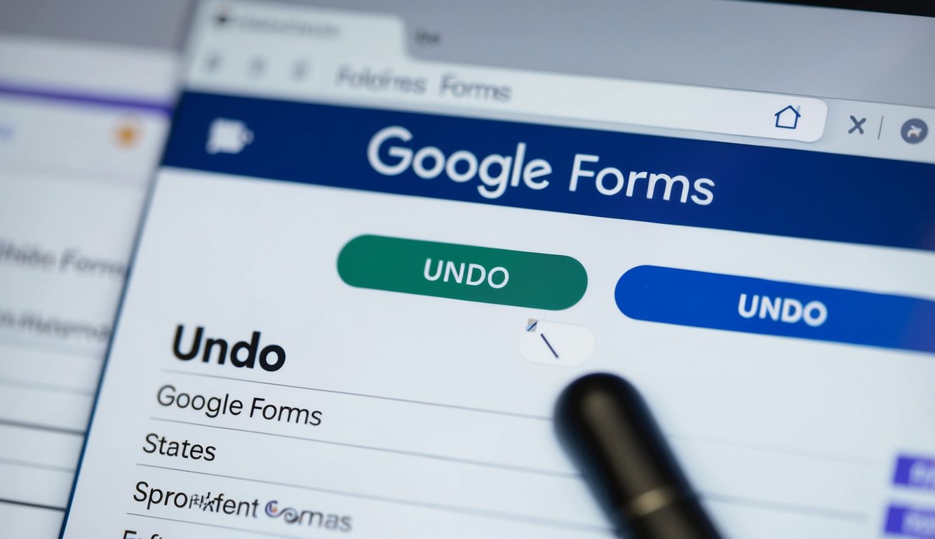 A cursor hovers over a "Undo" button on a Google Forms interface. The form fields are visible and editable