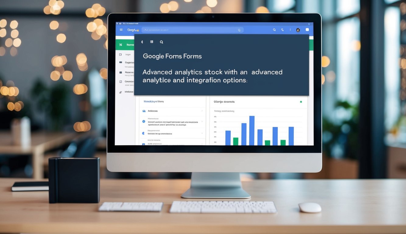 A computer screen displaying Google Forms with a dashboard of advanced analytics and integration options