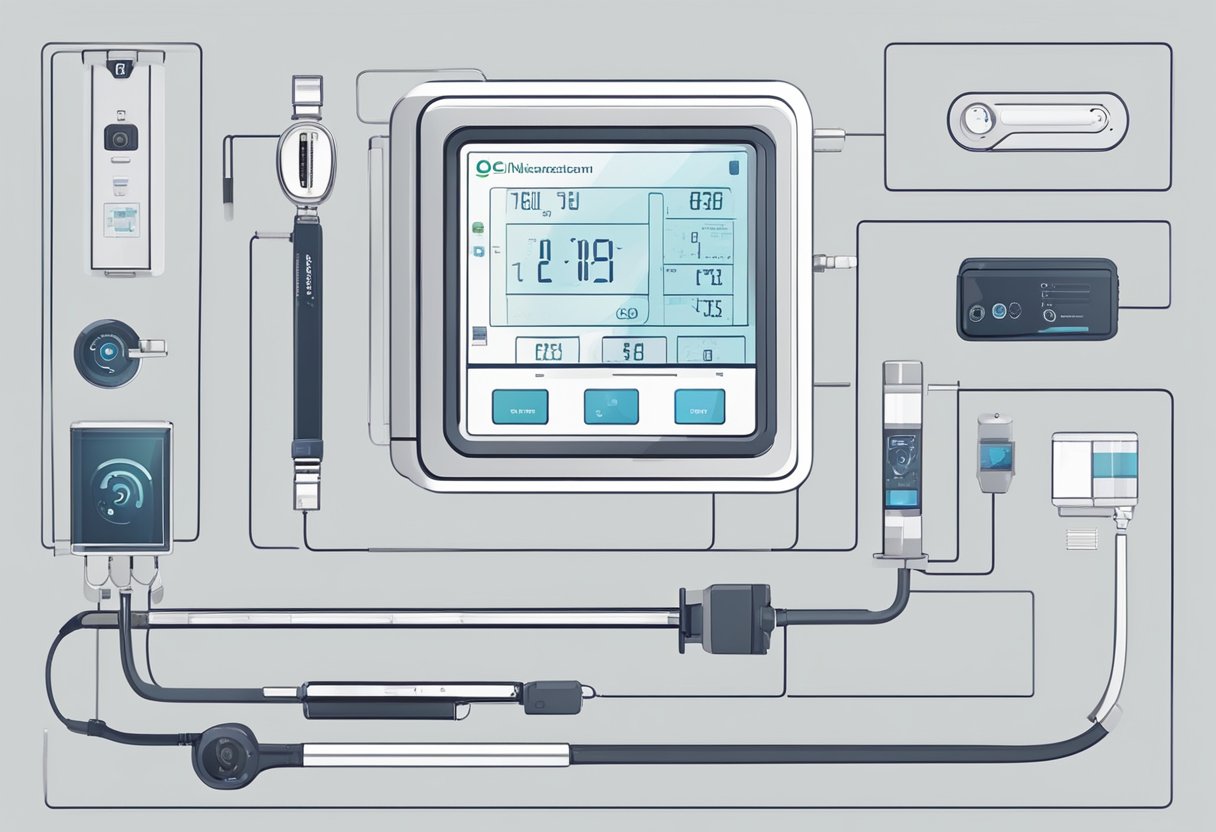 A sleek, modern device with a digital display measures and tracks oxygen levels in real-time. The monitor is connected to various sensors and features advanced technology for accurate and continuous monitoring