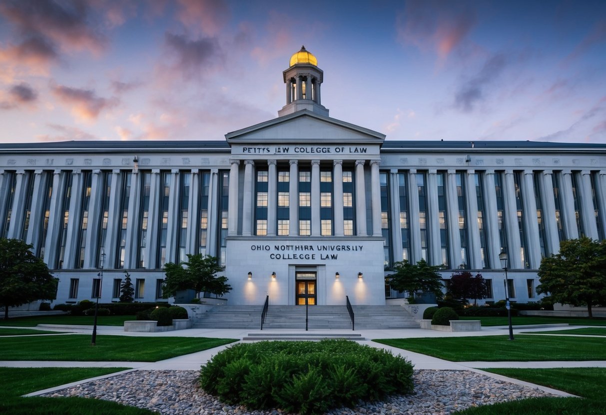 The Ohio Northern University Pettit College of Law, ranked among the 20 worst law schools in the U.S., with a solemn and imposing building facade