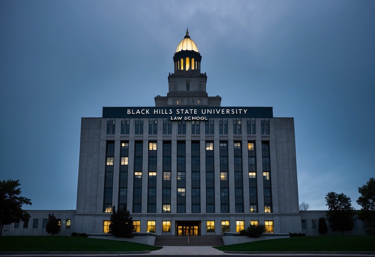 The Black Hills State University Law School building stands among the 20 Worst Law Schools in the U.S. A dark, foreboding structure looms against a gloomy sky