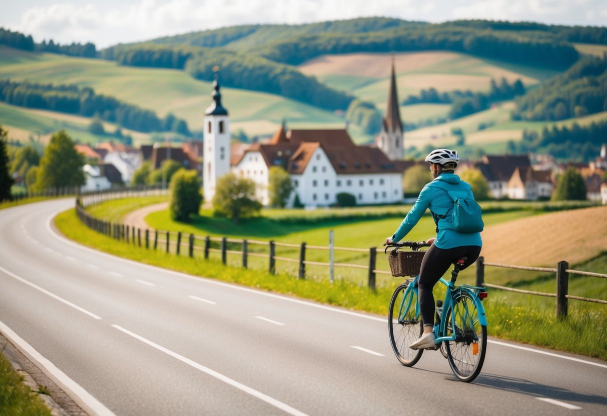 Eine ruhige Radtour entlang der malerischen Romantischen Straße mit sanften Hügeln und bezaubernden Dörfern