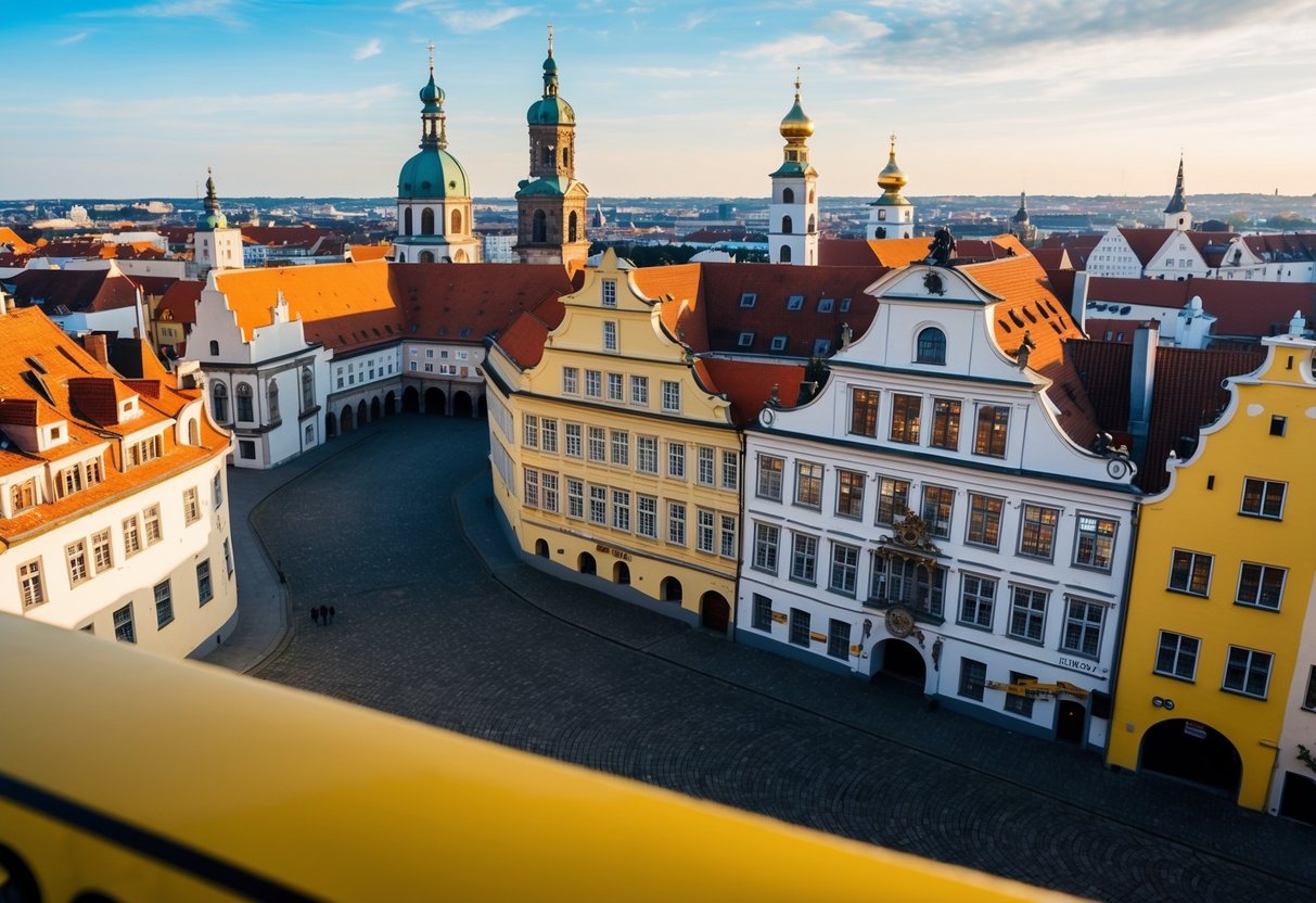 Ein malerischer Blick auf die historische Architektur und die Kopfsteinpflasterstraßen Dresdens, mit Schwerpunkt auf den kulturellen Wahrzeichen und der lebendigen Atmosphäre der Stadt