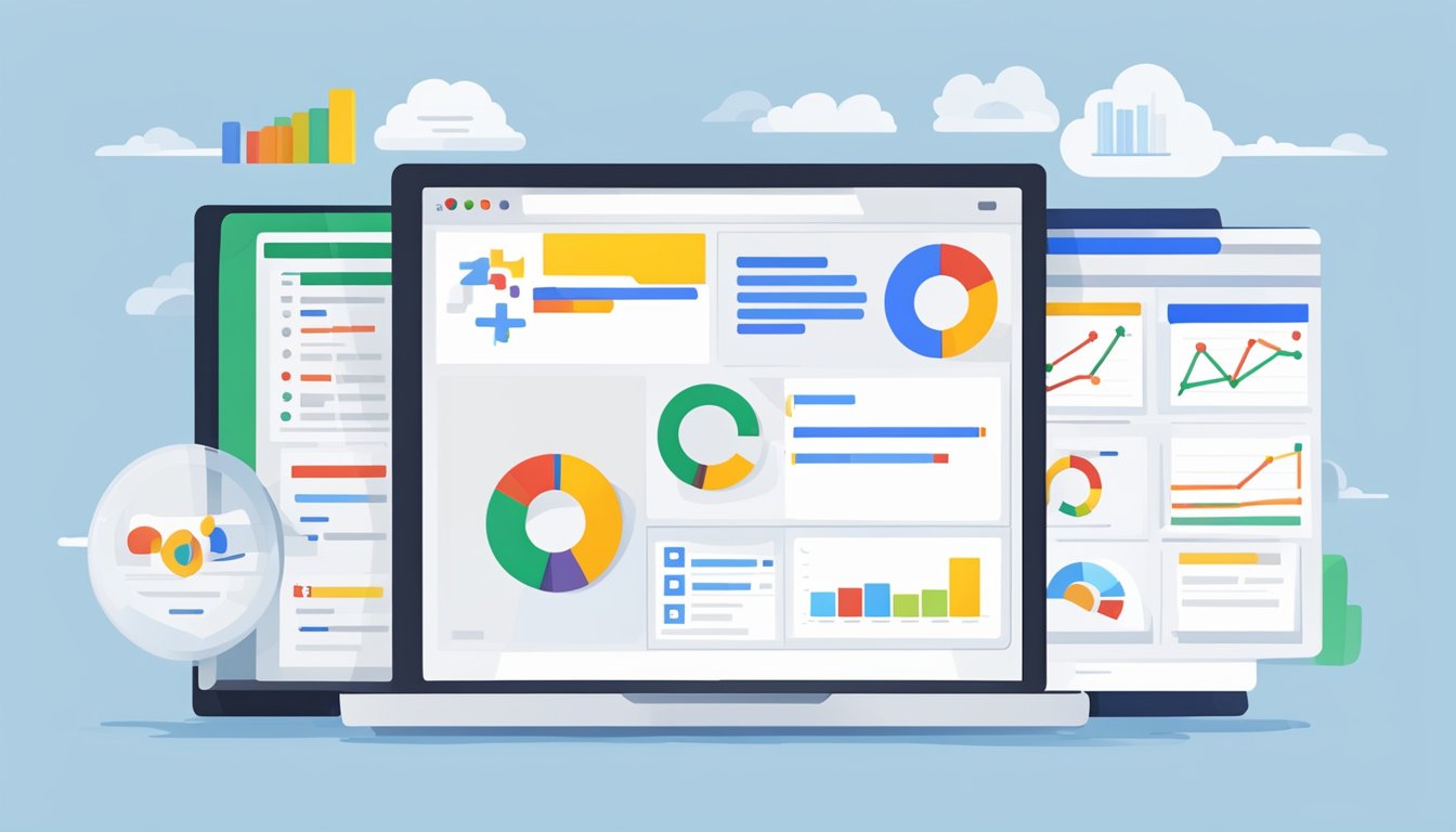 A computer displaying Google Ads interface with various ad campaigns and performance metrics