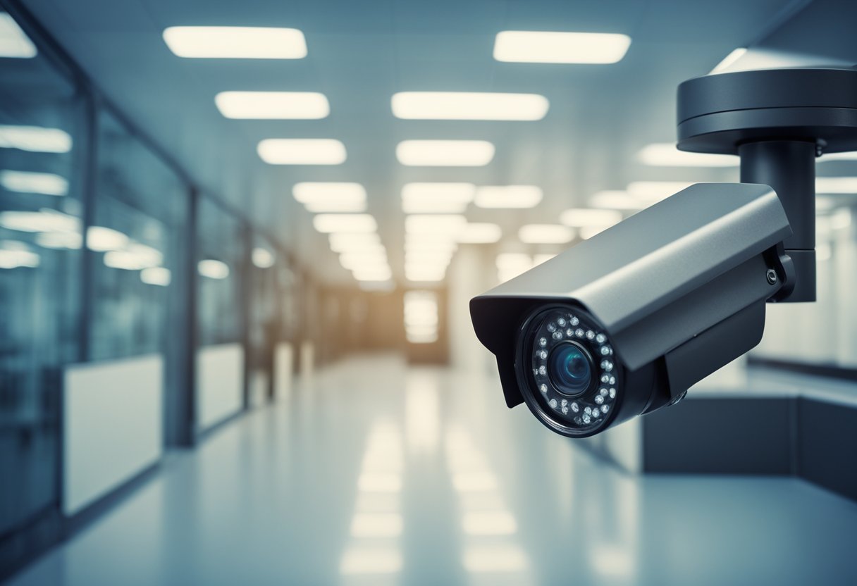 A secure facility with surveillance cameras, access control systems, and perimeter barriers to protect against physical risks