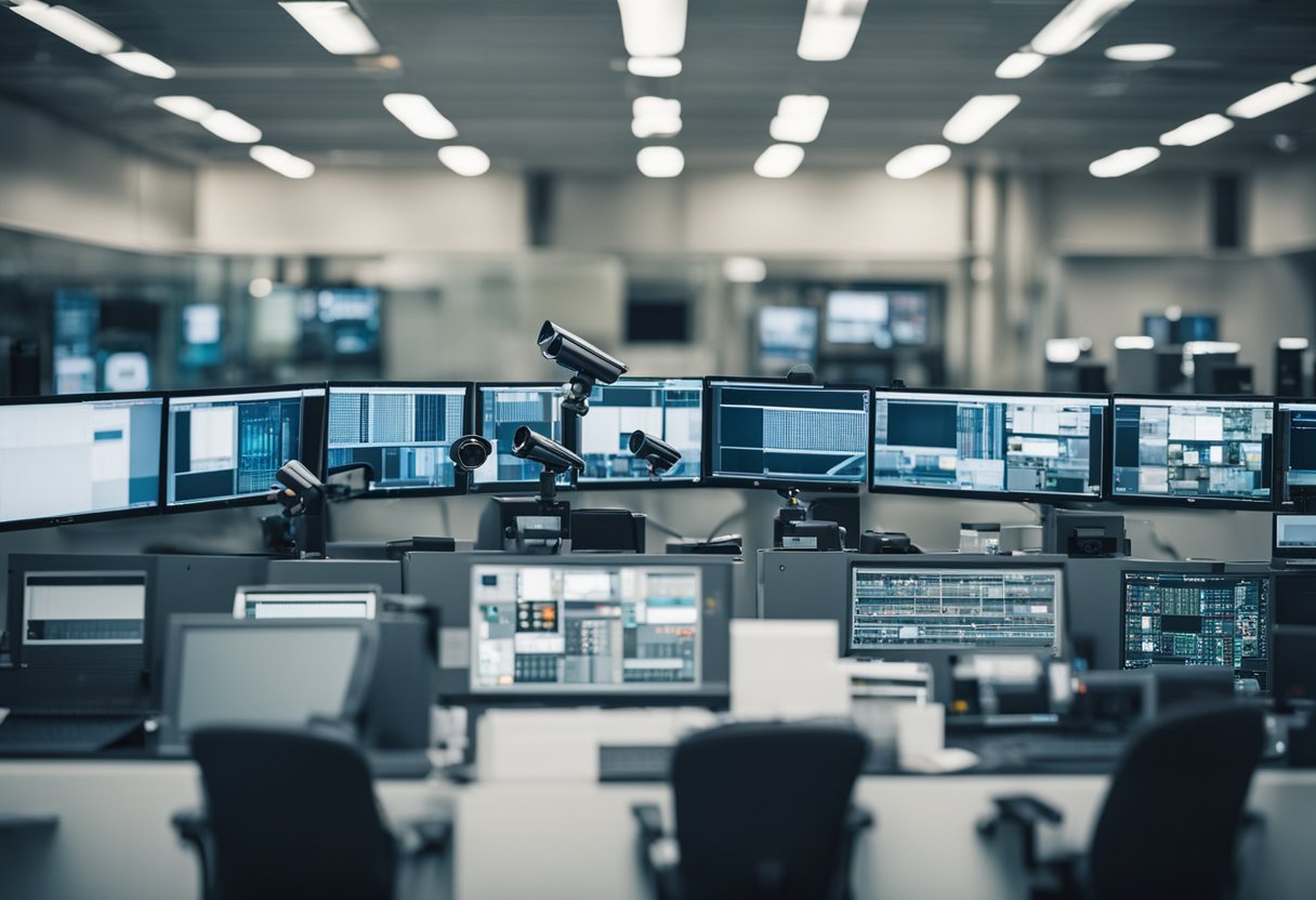 A secure facility with surveillance cameras, access control systems, and physical barriers to protect against potential physical risks