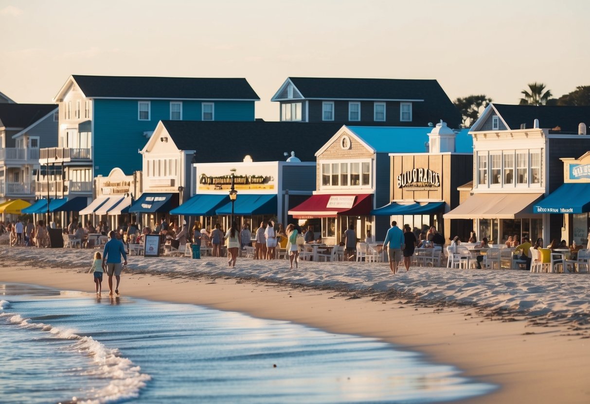 A bustling coastal town with tourists enjoying sandy beaches, shops, and restaurants. Local businesses benefit from the influx of visitors drawn by the allure of sand dollars