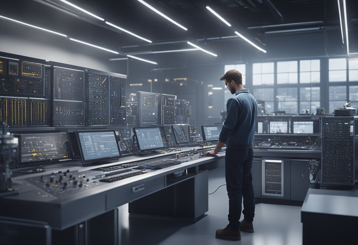 A technician adjusts precision instruments in a high-tech lab