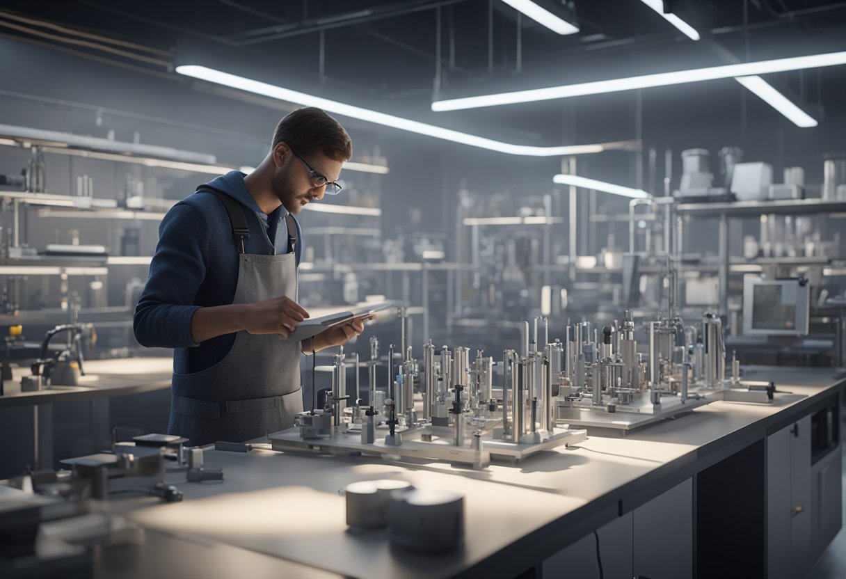 A person calibrating educational tools and equipment in a laboratory setting