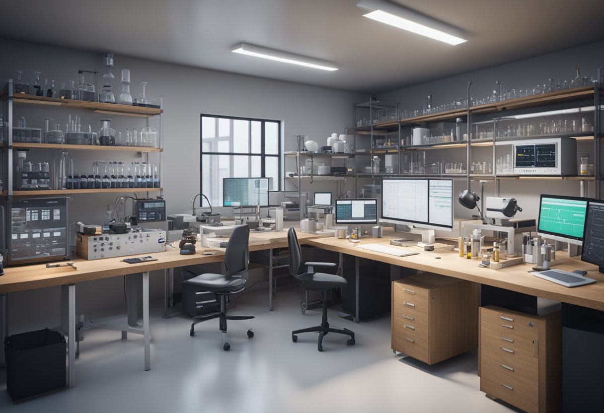 A laboratory with precision measurement instruments and equipment arranged in an organized and clean workspace