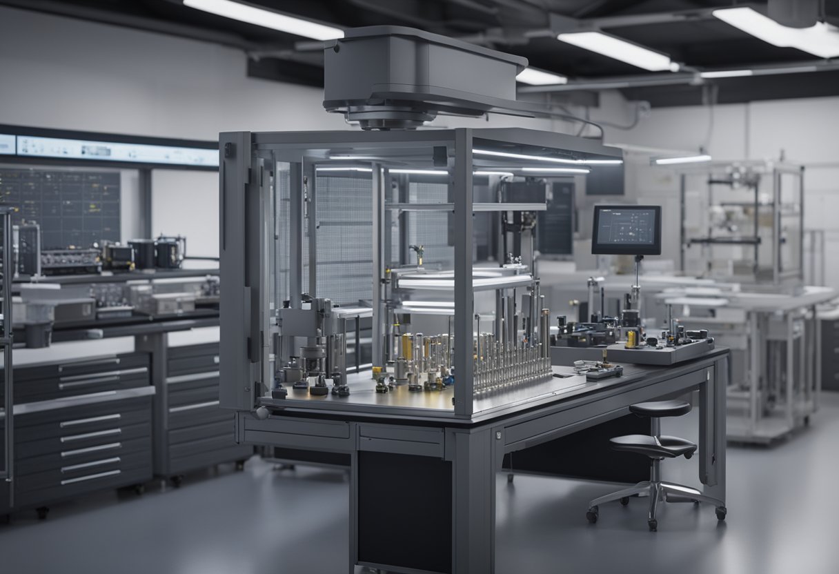 A metrology manager calibrates precision instruments in a laboratory setting, using advanced measurement techniques and overseeing quality control processes