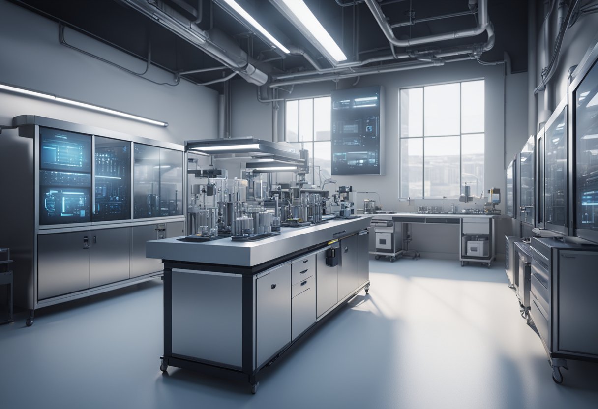 A modern laboratory with advanced equipment and technology, showcasing precision instruments and futuristic industry trends