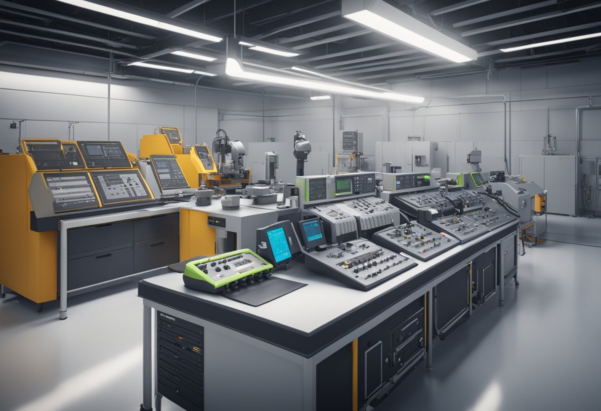 A metrologist checks environmental and safety equipment. Instruments are calibrated and tested in a controlled lab setting, ensuring accuracy and compliance