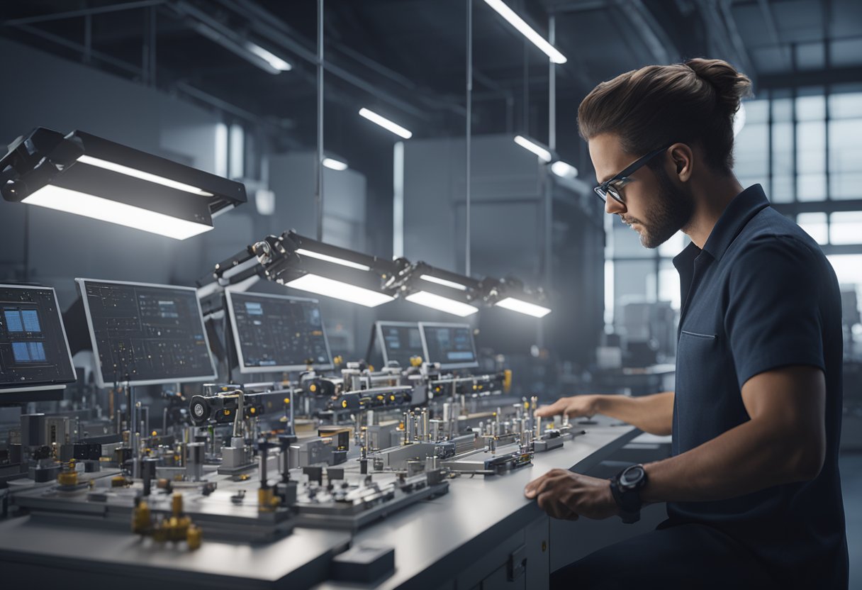 A specialist adjusts precision instruments in a controlled lab setting