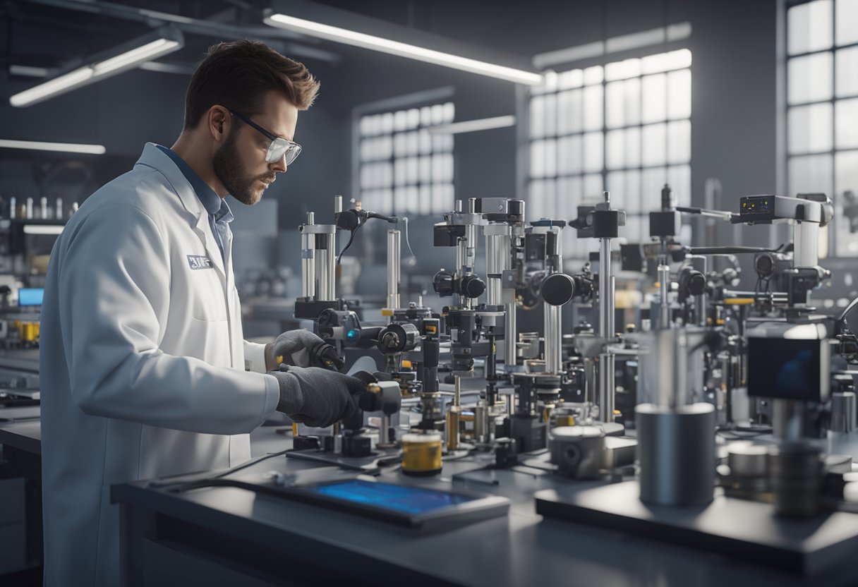 A technician calibrates instruments in a laboratory setting