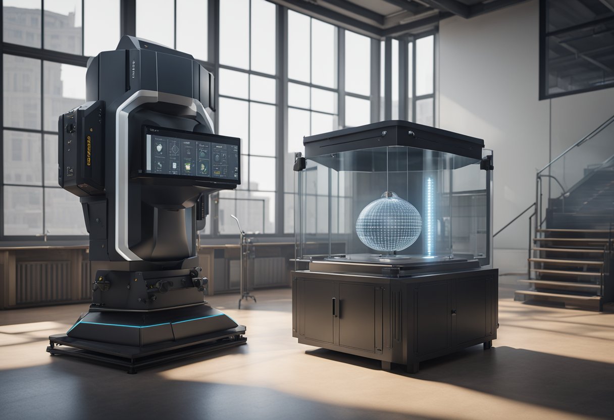 A precision optical comparator with a large glass screen, adjustable stage, and precise measurement indicators