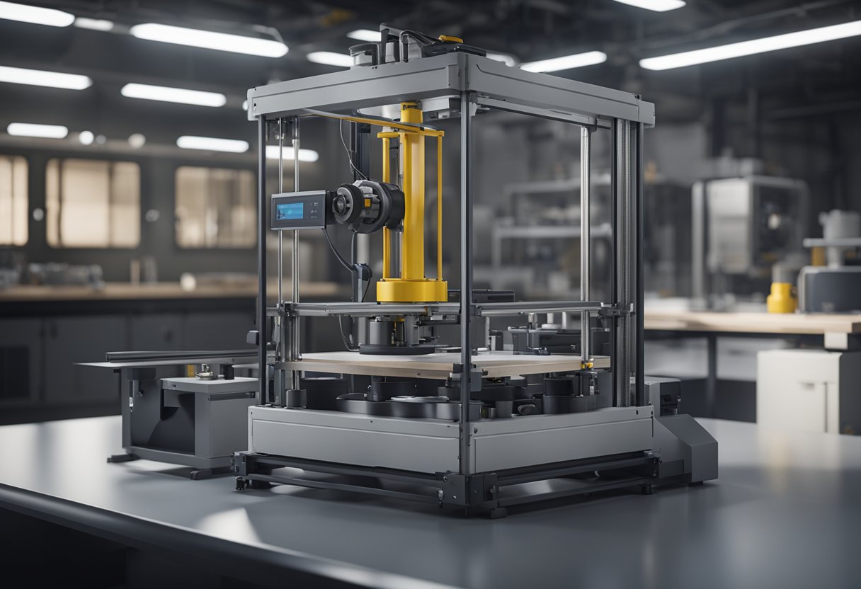 A Tensile Testing Machine is shown in a laboratory setting, with various components and controls visible, and a sample being tested for strength and accuracy