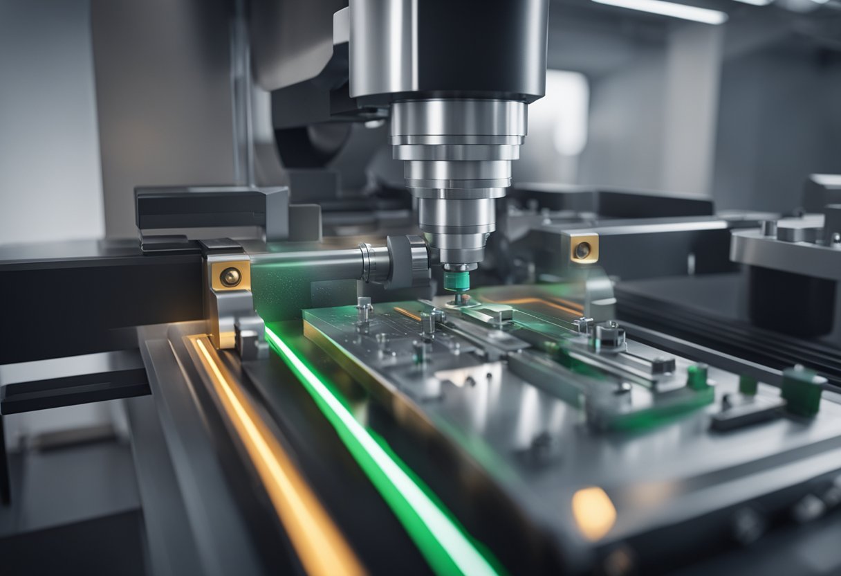 A technician aligns an autocollimator to measure optical parallelism between two surfaces on a precision-machined part