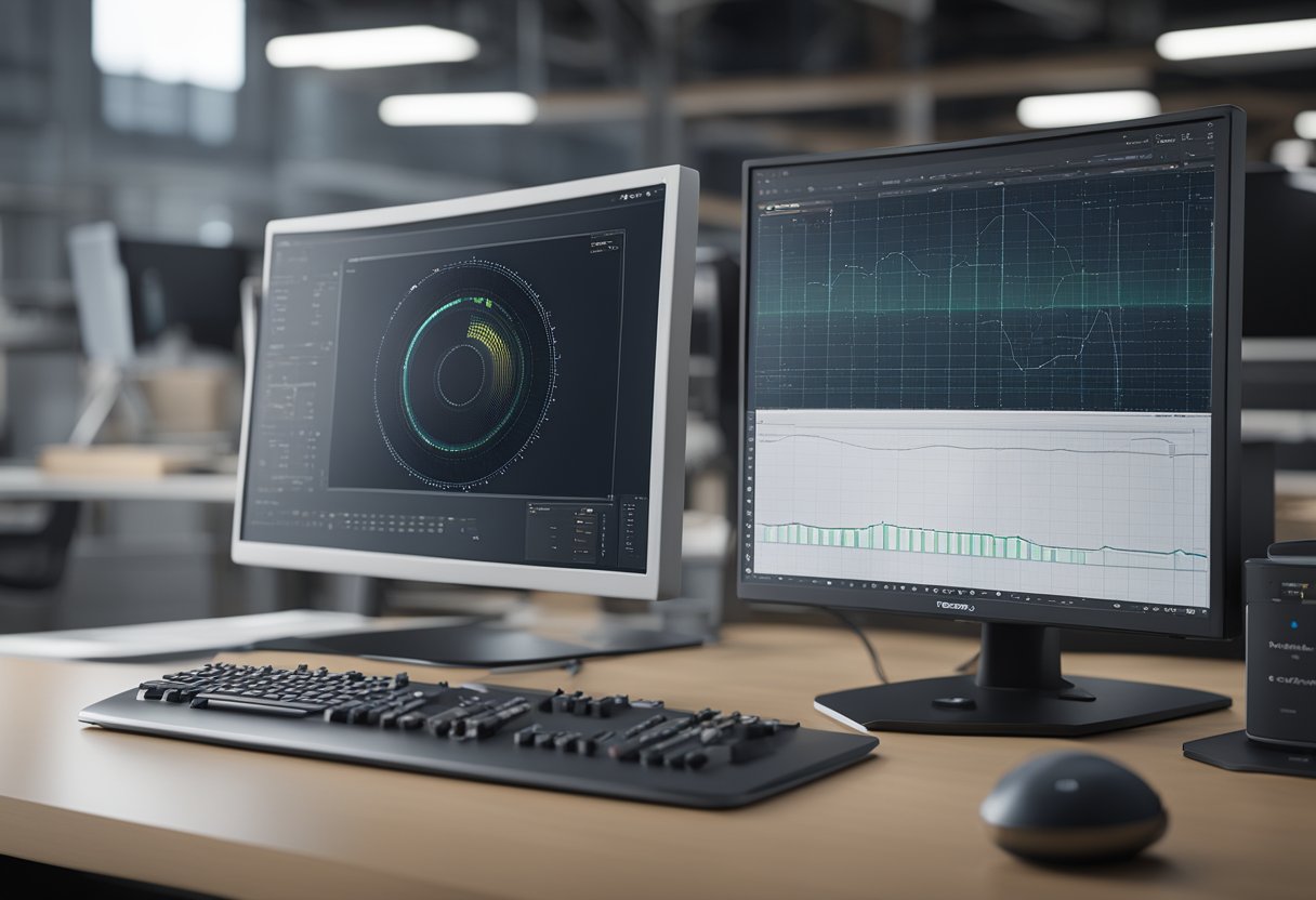 A computer monitor displaying the InSpec Metrology Software interface, with a Micro-Vu machine in the background