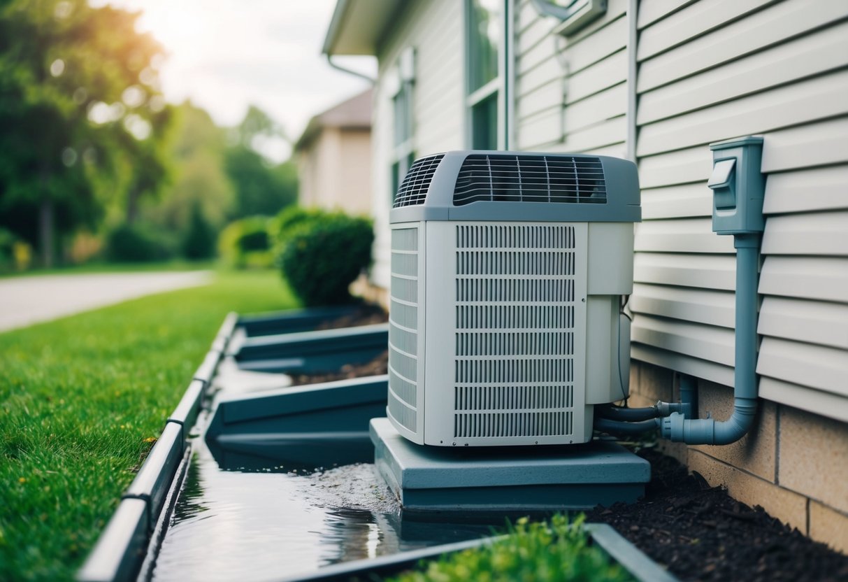 A house with proper ventilation and a functioning dehumidifier to prevent moisture issues. Gutters and downspouts are clear and directing water away from the foundation