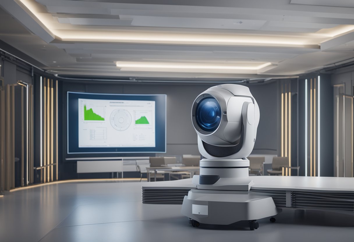 A laser tracker is being calibrated against a standardized reference, ensuring compliance with regulatory metrology requirements