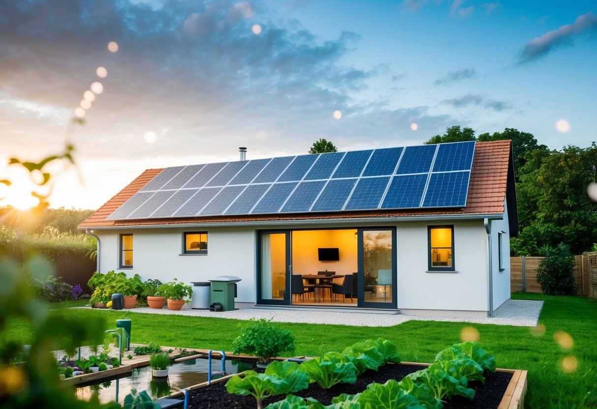 Ein autarkes Haus in Deutschland mit Sonnenkollektoren, Gemüsegarten und Regenwassersammelsystem