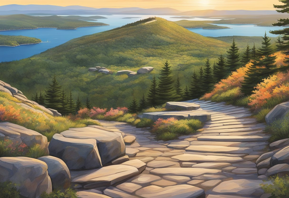 The summit of Cadillac Mountain offers accessible amenities, including restrooms and walking paths with stunning views of Acadia National Park