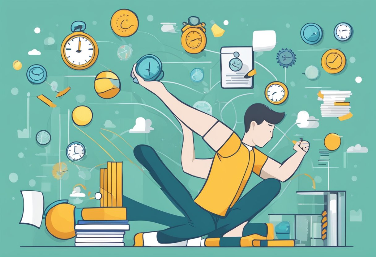 A person visualizing their fitness goals while juggling work tasks