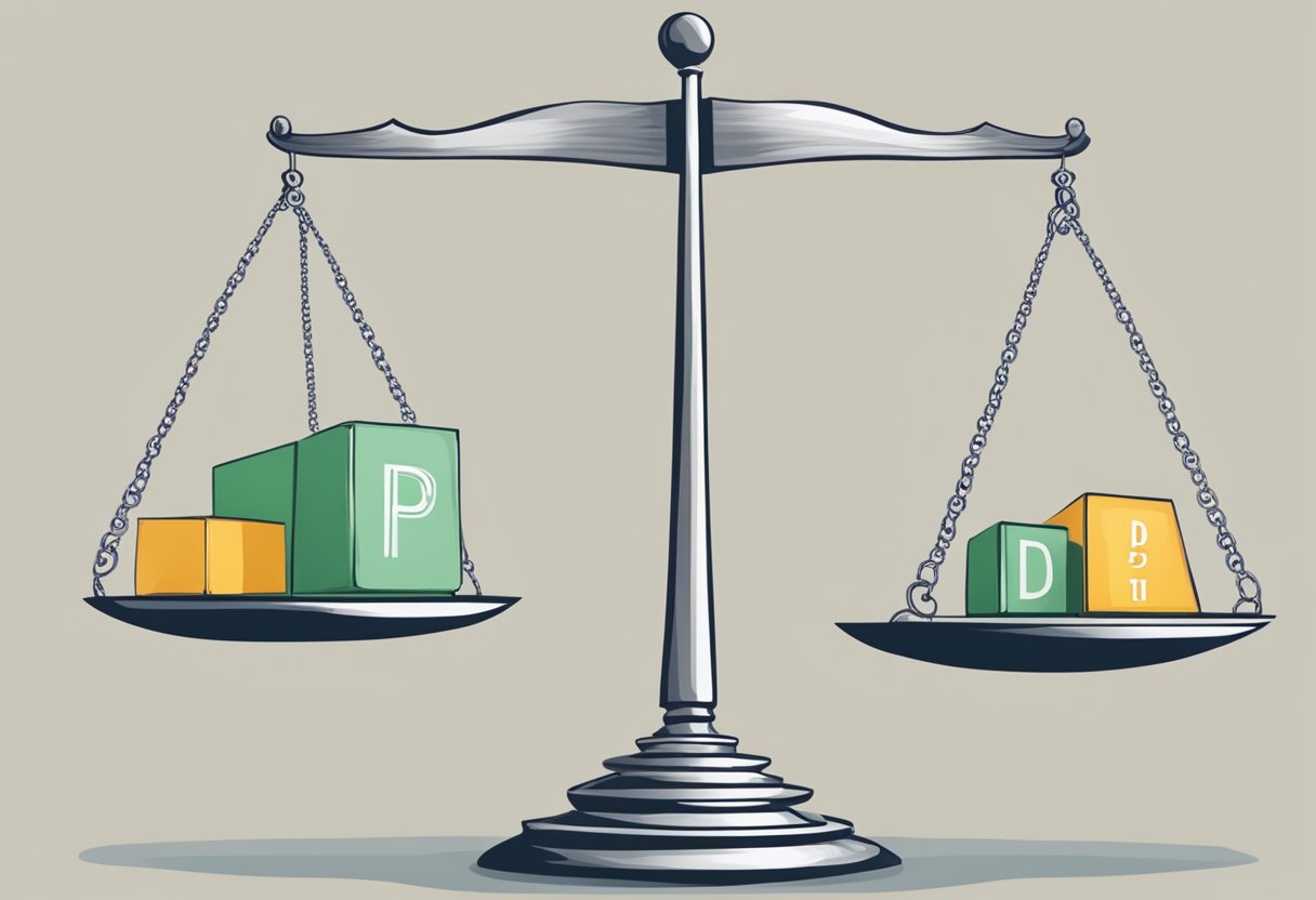 A scale balancing two sides, one labeled "personal development" and the other "accountability." A hand reaching out to adjust the balance