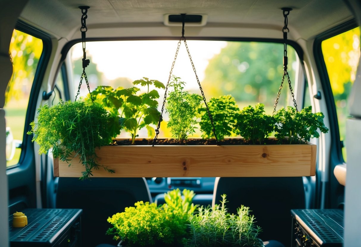 Ein hängender Kräutergarten in einem Van mit 15 DIY-Umbauideen