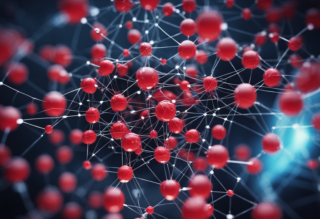 A computer screen displays a network of interconnected nodes, with some highlighted in red indicating potential security risks