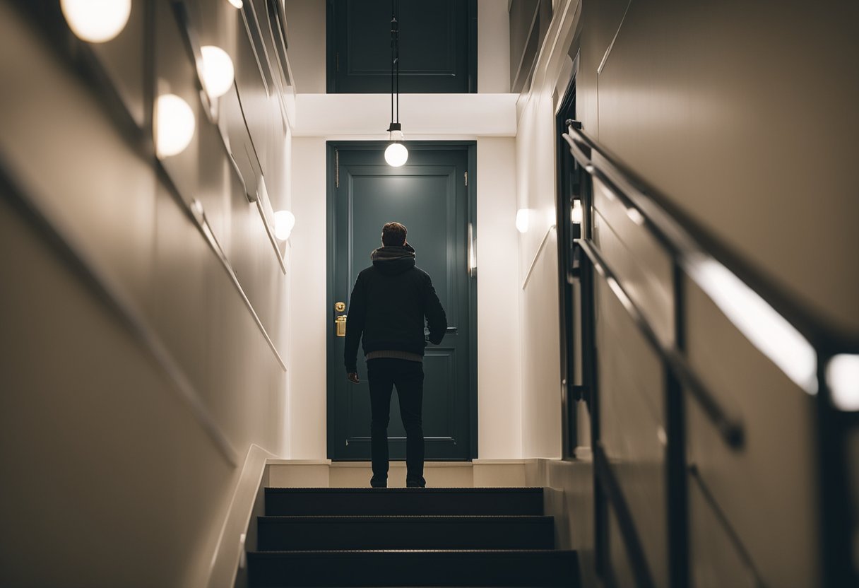 A person buying and returning hallway and staircase lights