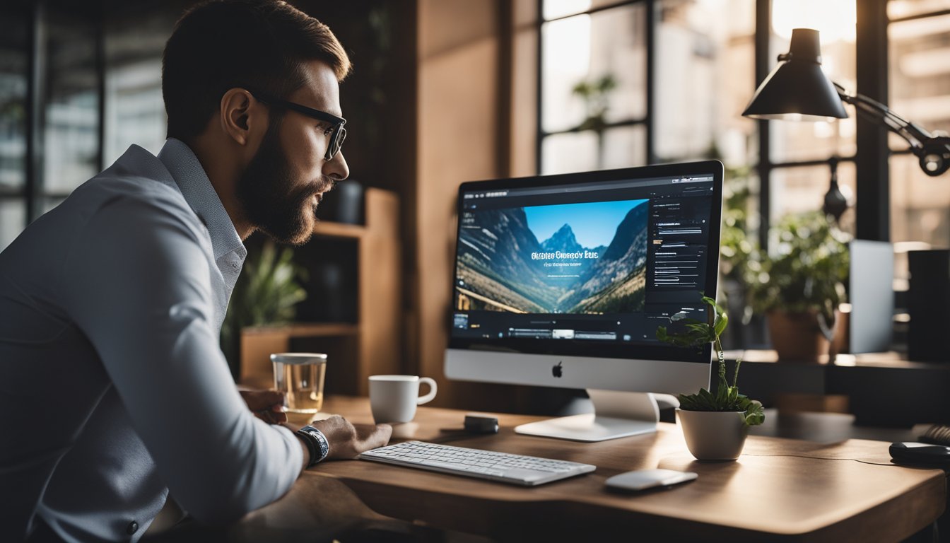 A small website owner sits at a computer, exploring various affiliate marketing platforms as an alternative to Adsense. Multiple browser tabs are open, each displaying different platform options