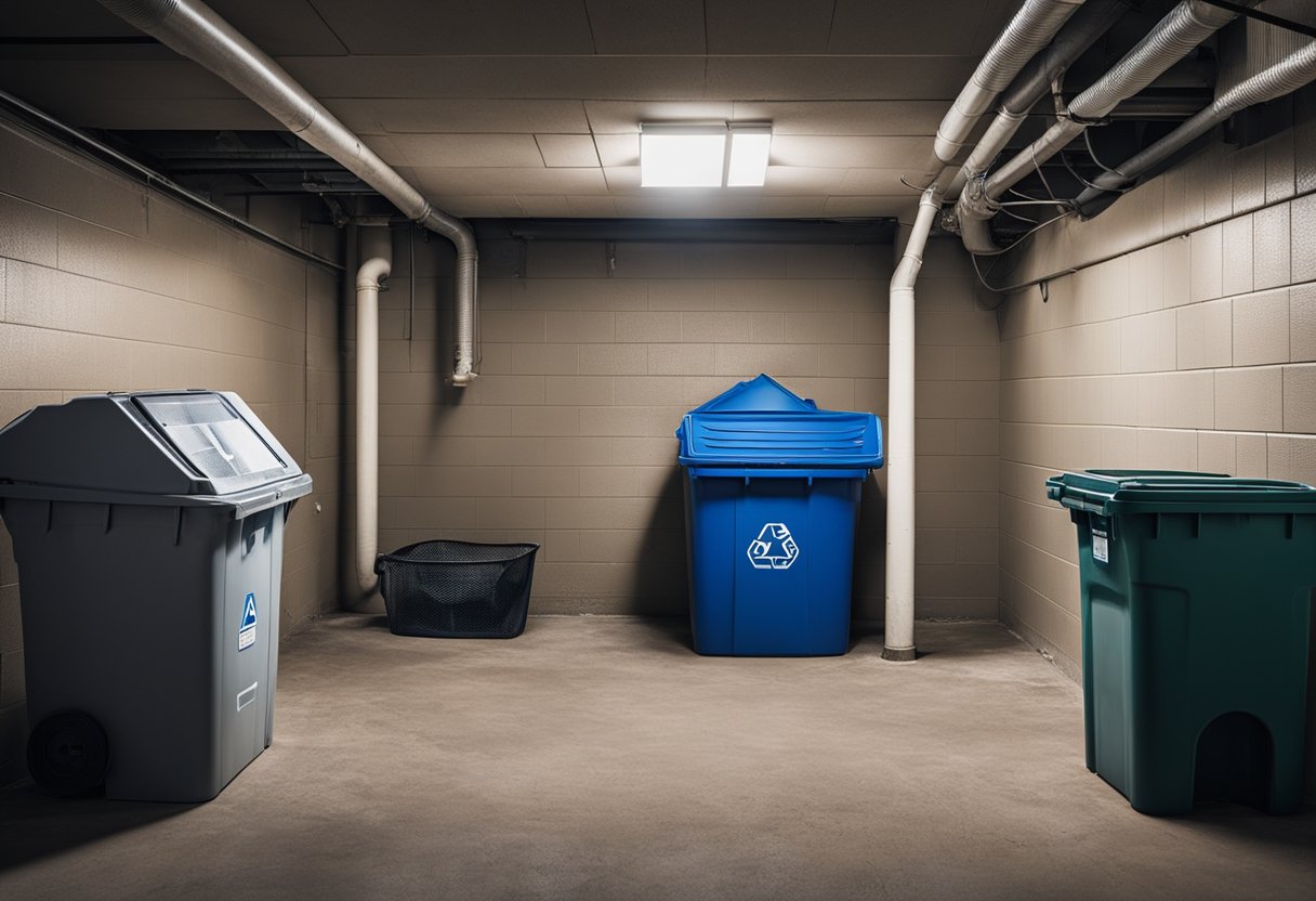 A basement with sealed cracks, secure lids on trash bins, and mesh screens on windows and vents to prevent pests