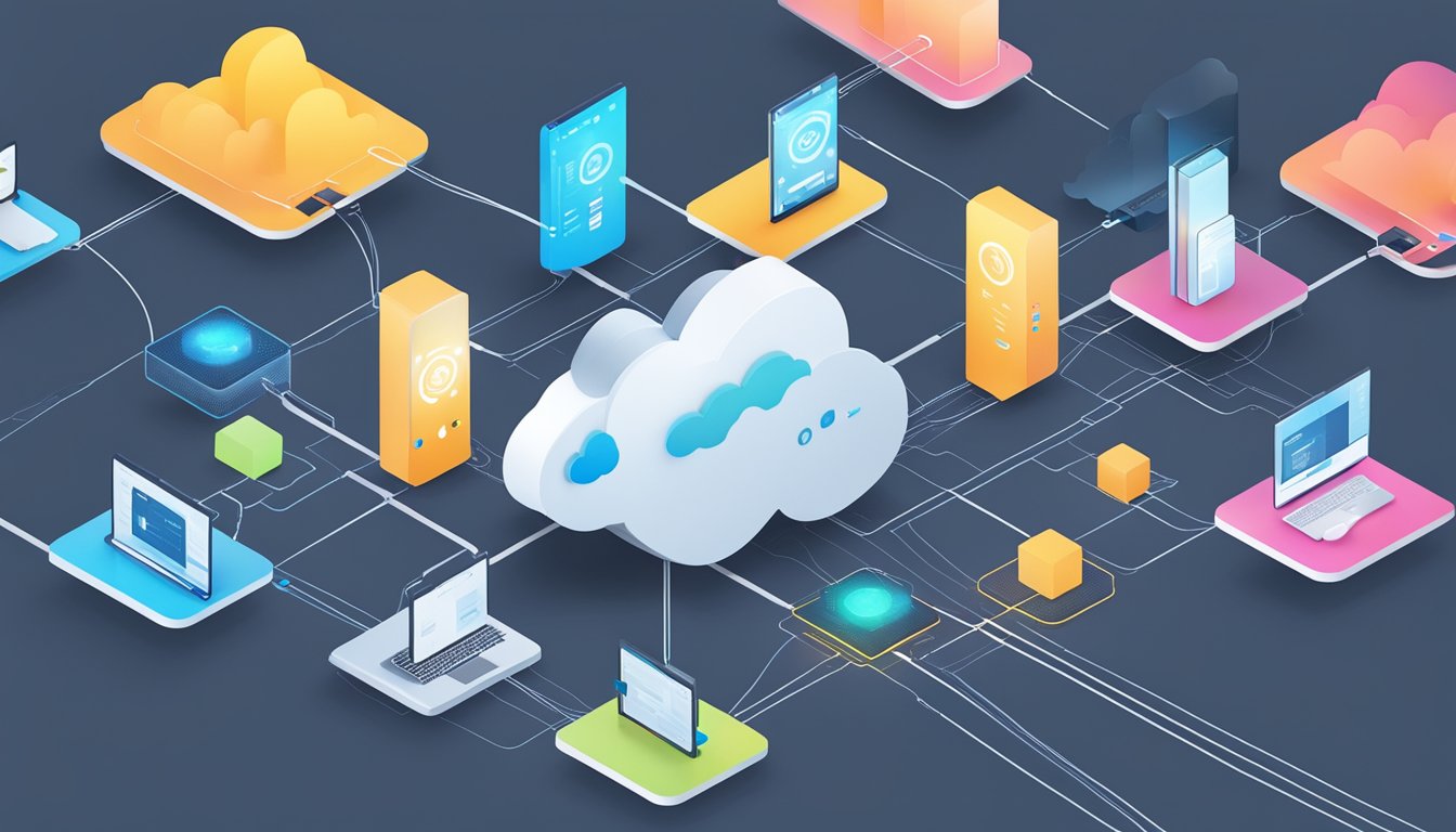 A network of interconnected devices with data flowing between edge AI devices and cloud AI servers