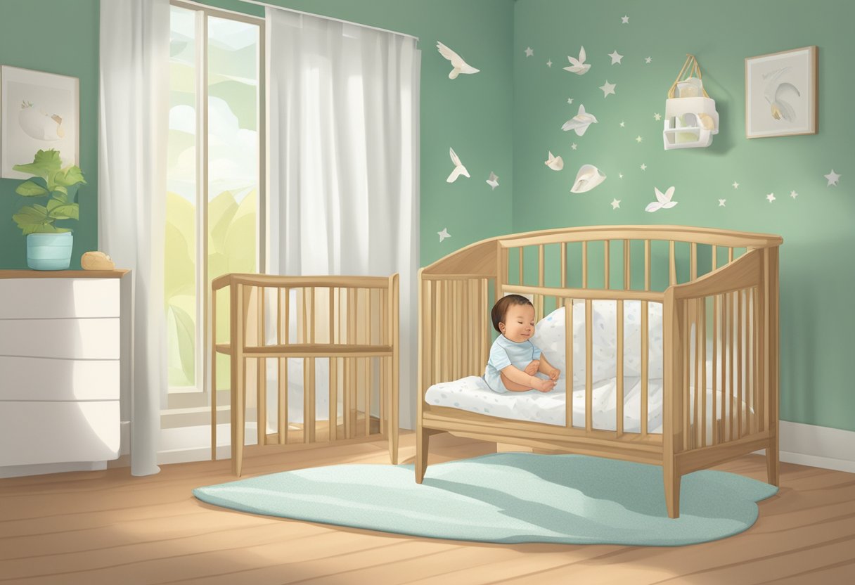 A peaceful baby sleeping in a crib surrounded by eco-friendly Bambo Nature diapers