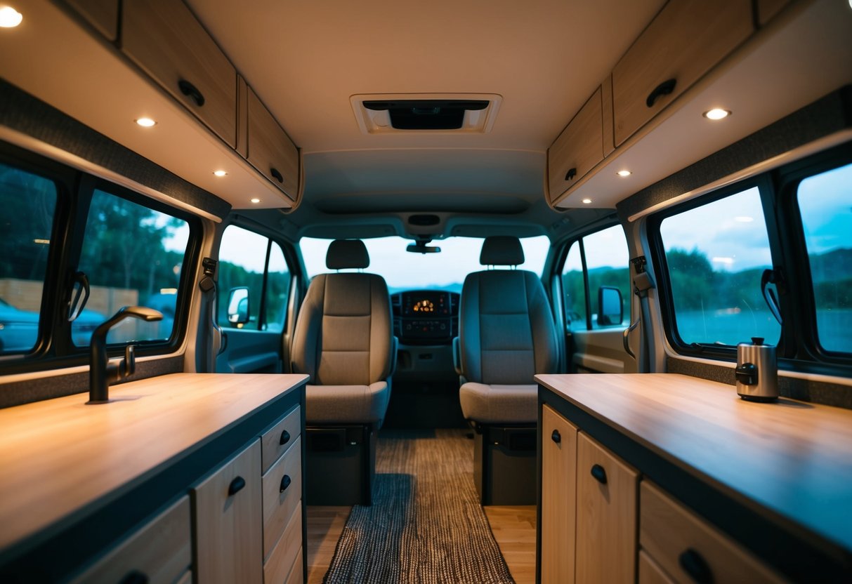 Ein Wohnmobil-Interieur mit 15 Einbaustrahlern, die den Raum erhellen und eine gemütliche und funktionale Atmosphäre schaffen