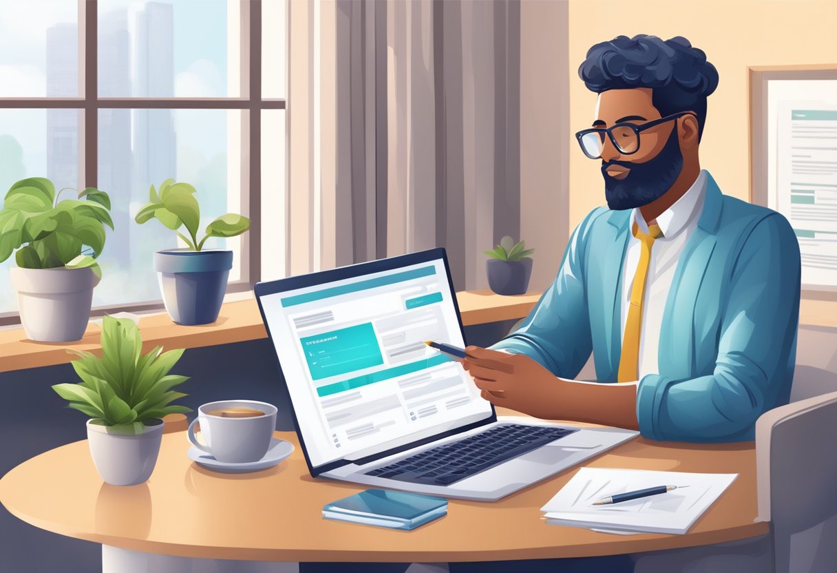 A person fills out a loan application form online. They submit the form and wait for approval. Once approved, the funds are transferred to their account